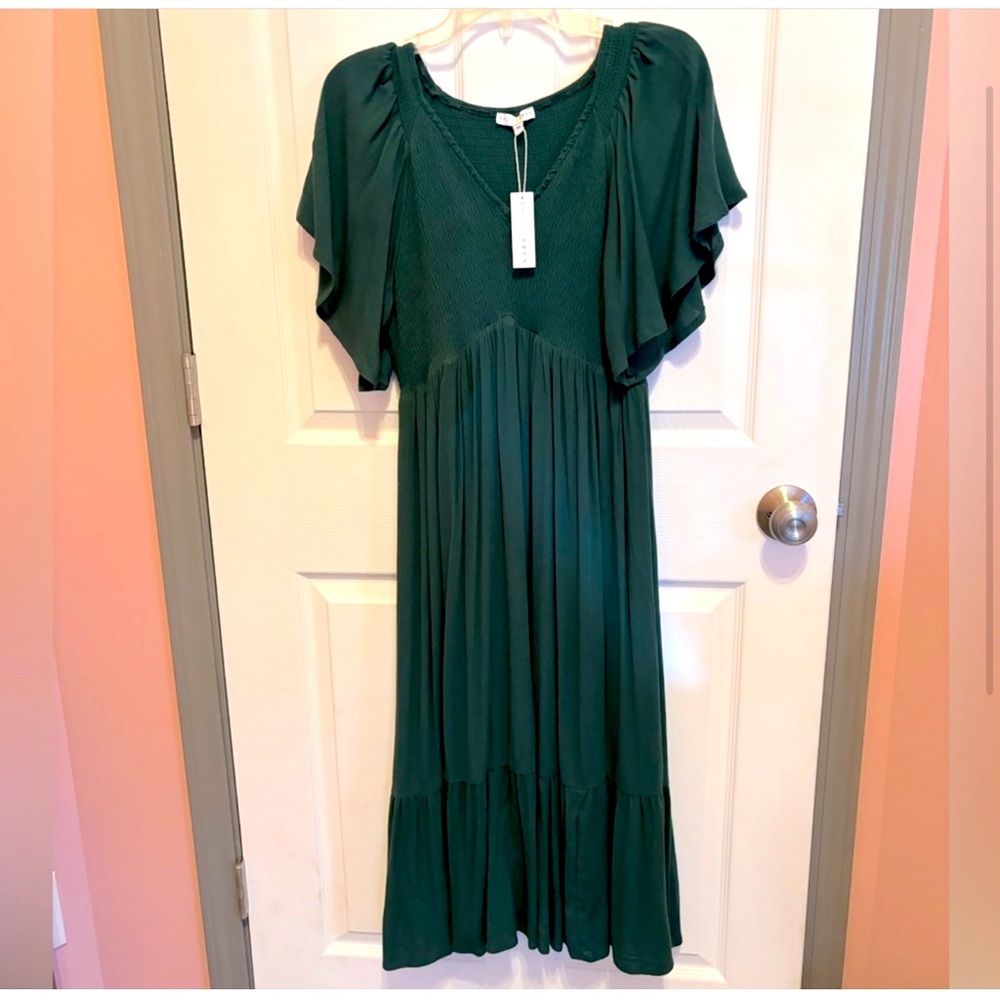 Baltic Born Smocked Midi Dress Medium dark green